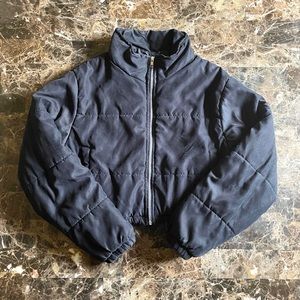 PLT Black Super Cropped Peach Skin Puffer 4